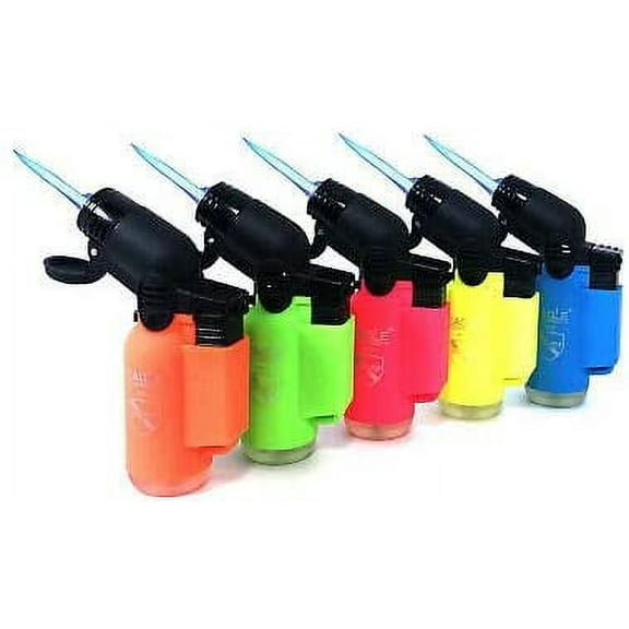 Pack of 5 Eagle Angle Torch 45 Degree Single Jet Flame Torch Lighter Windproof Refillable Lighter (Neon Colors)