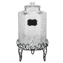 KFFKFF 2.5 Gallon Glass Beverage Dispenser with Metal Stand, Stainless Steel Spigot, Ideal for Serving Iced Tea, Lemonade, Juice, and Water at Gatherings