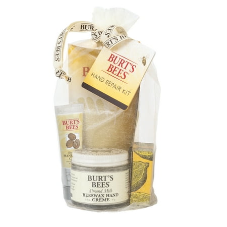 Burt's Bees Hand Repair Gift Set, 3 Hand Creams plus Gloves - Almond Milk Hand Cream, Lemon Butter Cuticle Cream, Shea Butter Hand Repair