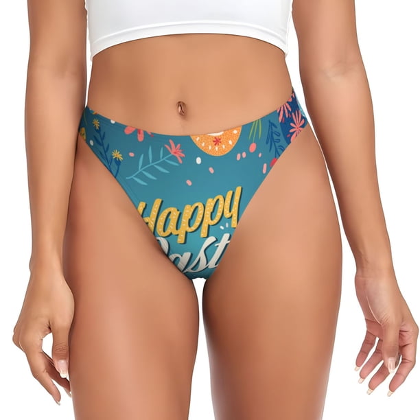 Balery Happy Easter Tangas de Algodón para Mujer con Estampado – Ropa Interior Sexy, Transpirable, G-string-Medium