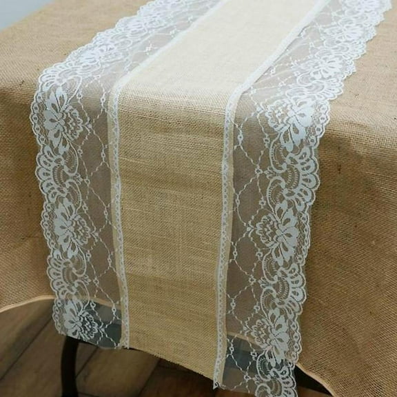 Designer Natural Rustic Burlap Jute Lace Runner For Garden Party Wedding