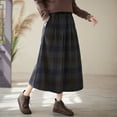thumbnail image 3 of Women's Wool Skirt Vintage Plaid Skirt Fashion Elegant Elastic High Waist Knee-Length Pleated Midi Skirt with Pocket, 3 of 4