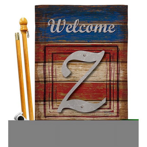 Breeze Decor BD-PA-HS-130130-IP-BO-D-US14-BD 28 x 40 in. Patriotic Z Initial Americana Impressions Decorative Vertical Double Sided House Flag Set & Pole Bracket Hardware