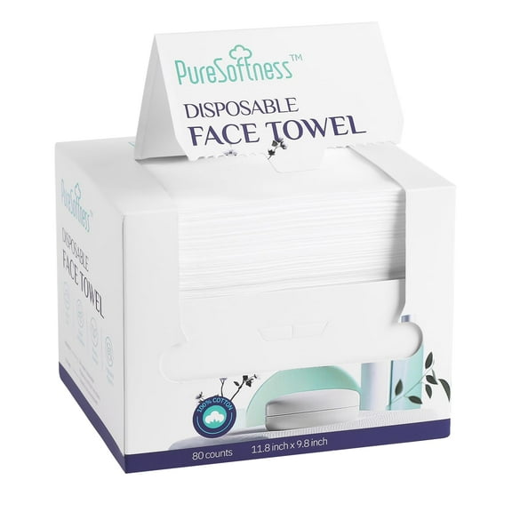 Toalla facial desechable PureSofdness, 100% algodón, 30 x 25 cm, 80 unidades