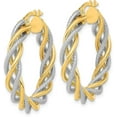 thumbnail image 2 of 14K Yellow Gold and White Rhodium Polished and Textured Twisted Hoop Earrings - 30mm- Made In Italy, 2 of 6