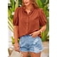 thumbnail image 5 of Camisa PRETTYGARDEN con Botones y Mangas Farol en Rojo Ladrillo M, 5 of 8