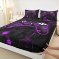 thumbnail image 3 of Manfei Video Game Twin Sheet Sets,Game Gaming Twin Fitted Sheet,Purple Geometric Geometric Flat Sheet For Boys Girls,Super Cozy Bedroom Decoration,3-Piece, 3 of 7