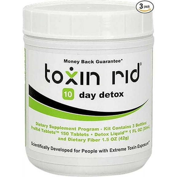 Toxin Rid 10 Day Detox Kit | Permanent Complete Natural Whole Body Cleanse for Women & Men | 150 Vegan Tablets with Liquid Formula & Dietary Fiber | Made in USA