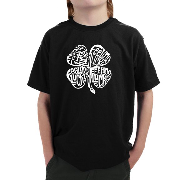 LA Pop Art Boy's Word Art T-shirt - Feeling Lucky