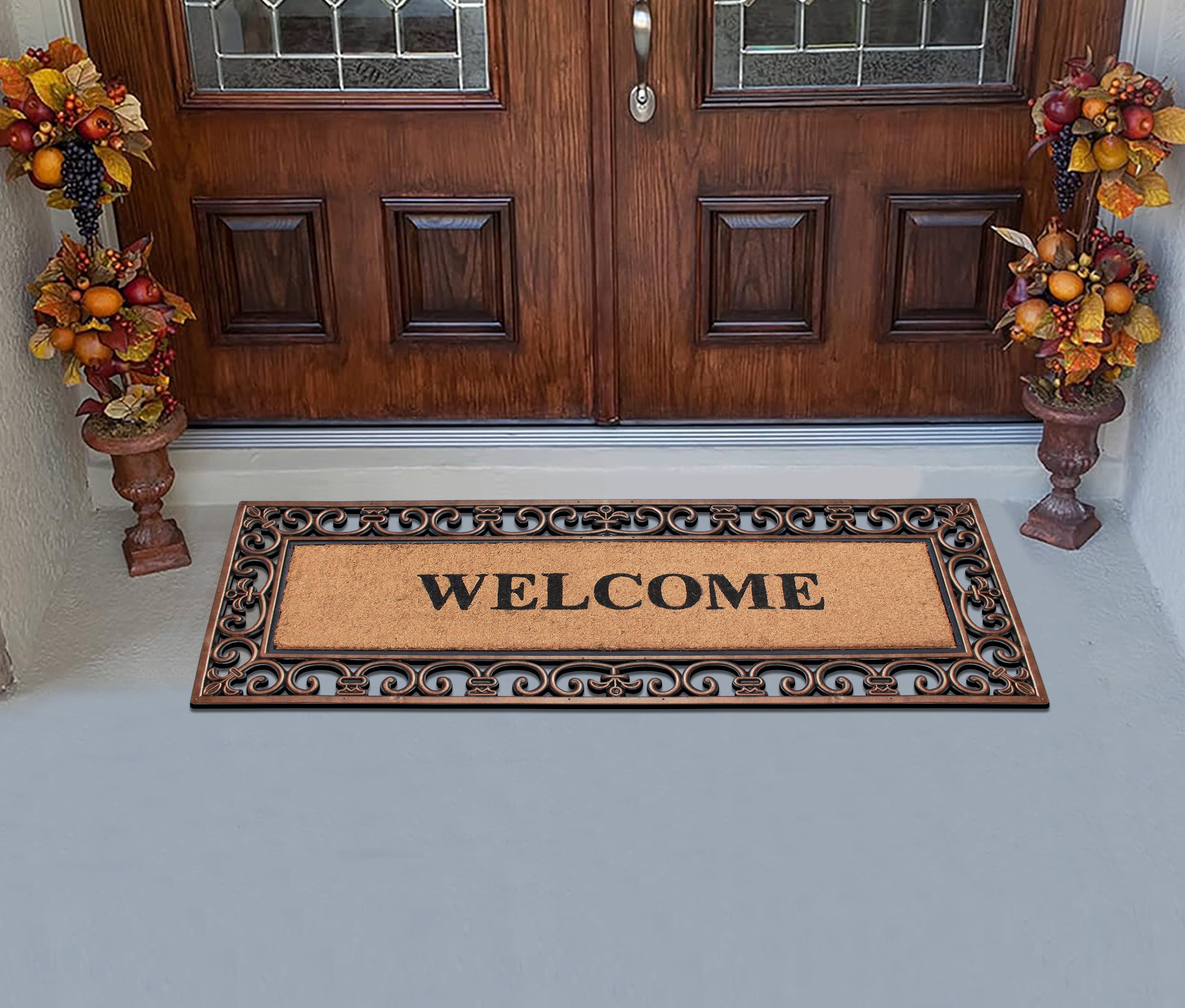 A1HC Natural Coir & Rubber 18"x48" Paisley Door Mat, Thick Durable, Heavy-Duty, Low-Profile, Long-Lasting Front Door Welcome Mat, Bronze