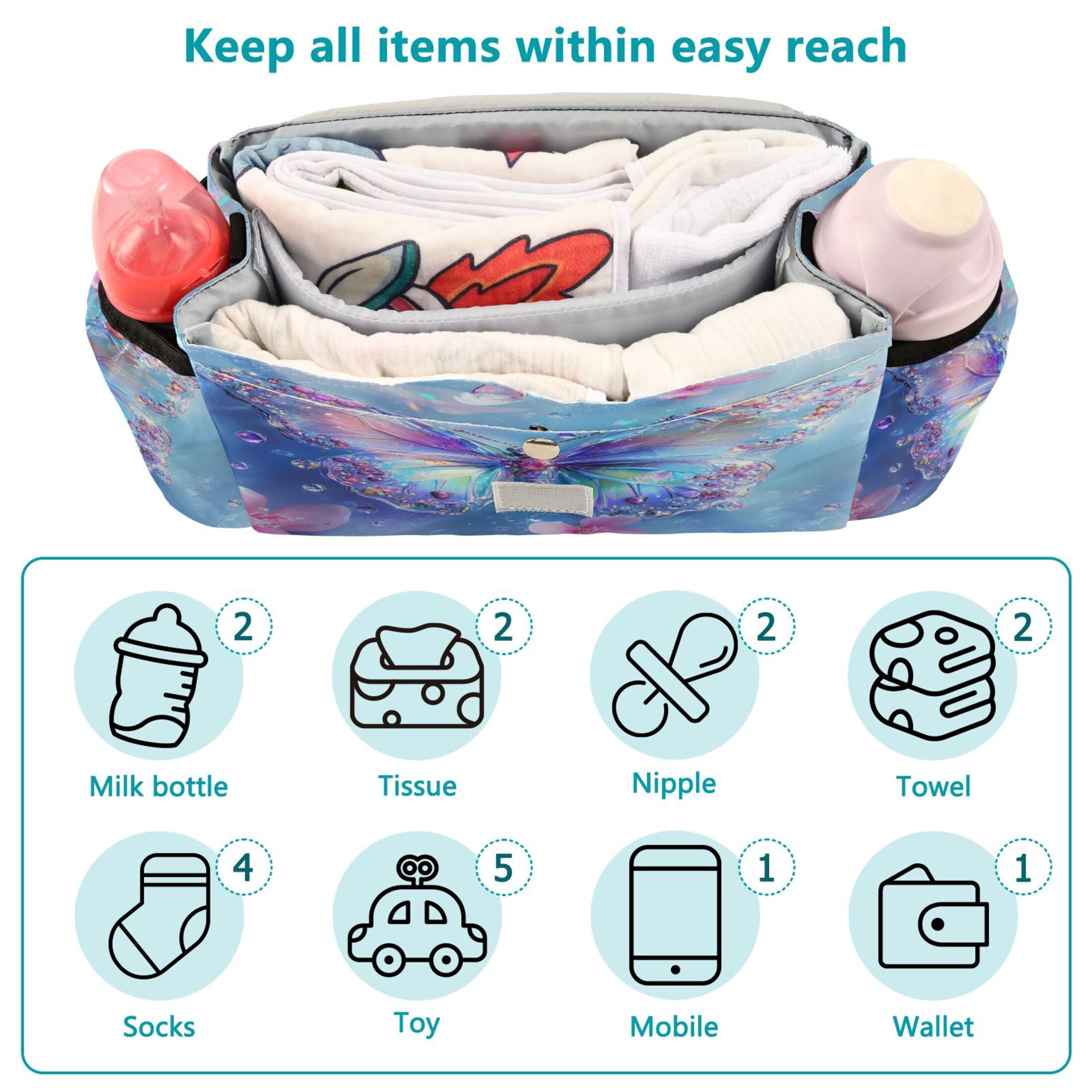DIXRUYEE Stroller Organizer Ethereal Elegance Printed