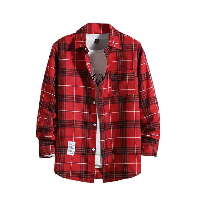 Chemises d'Été pour Hommes Chemise Décontractée Imprimée à Manches Longues à Col Rabattu Chemise à Carreaux Rayée T-Shirts pour Hommes Rouge Melon D\'eau TTTTG