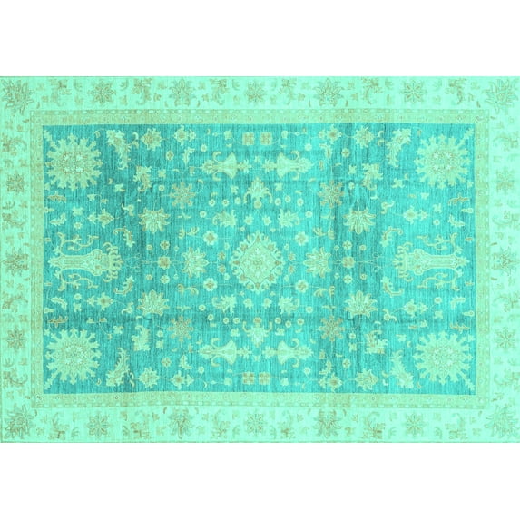 Ahgly Company Indoor Rectangle Oriental Turquoise Blue Modern Area Rugs, 5' x 7'