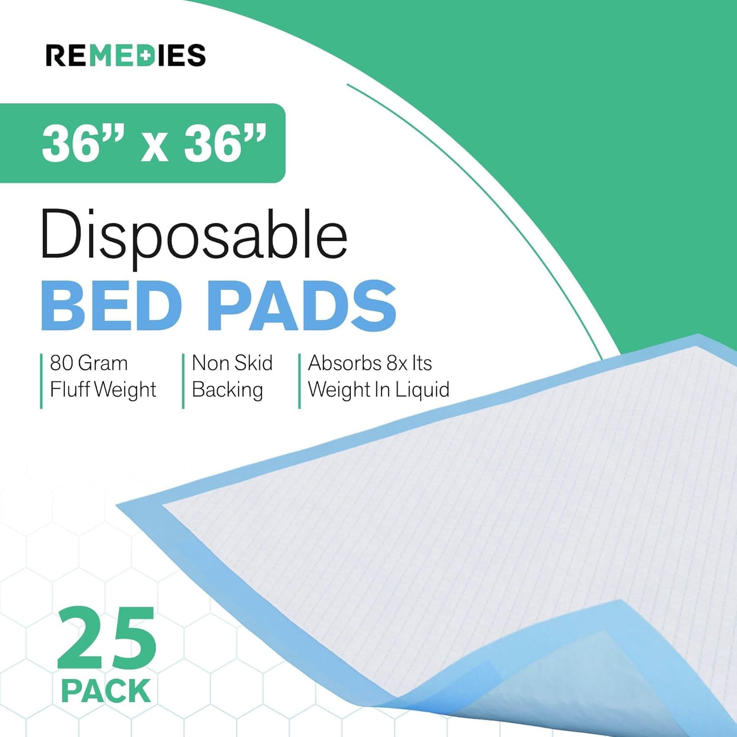 REMEDIES 36 x 36” Large Disposable Bed Pads for Adults Incontinence Pads Puppy Pads, 25 Pack