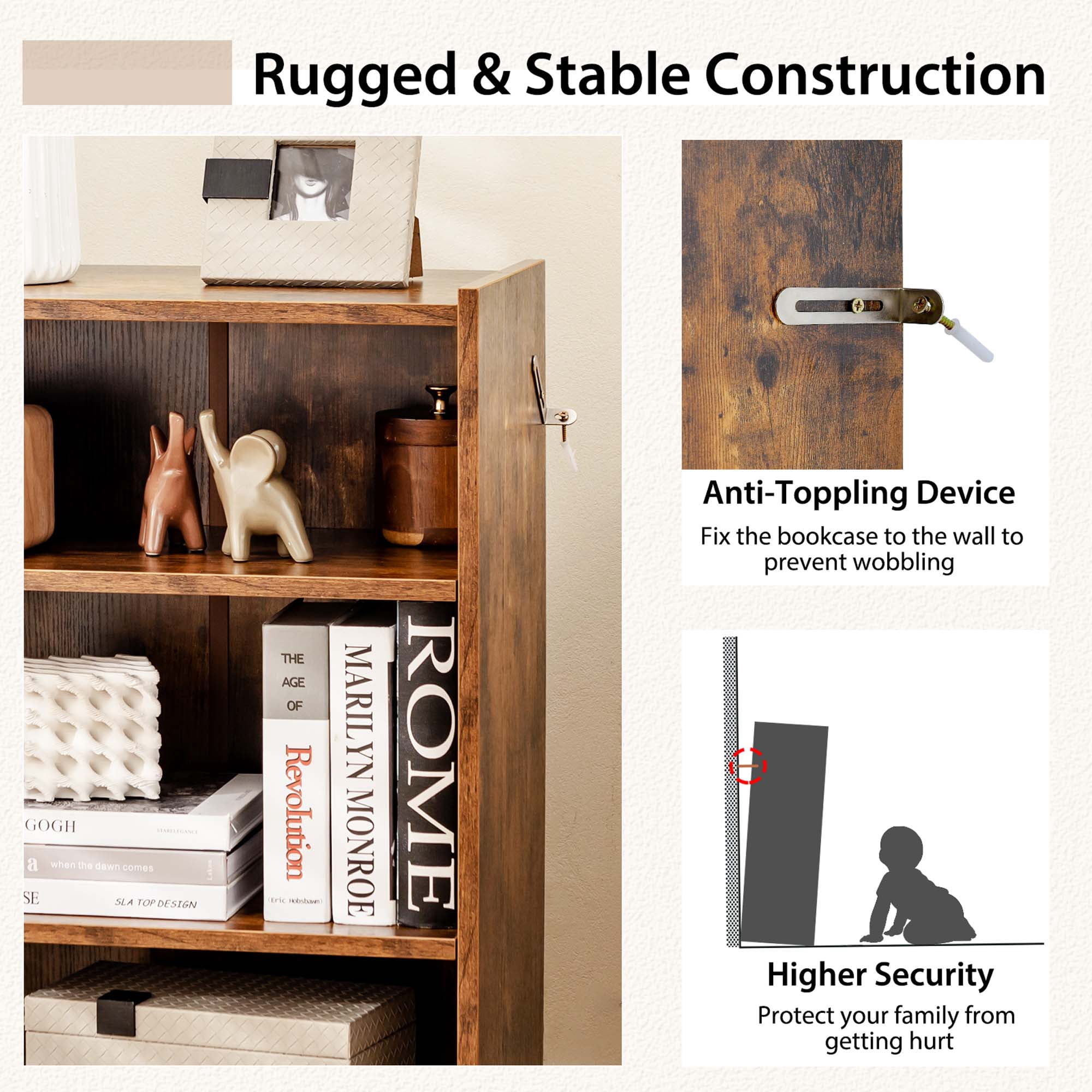Costway 3-Tier Bookcase Open Multipurpose Display Rack Cabinet with Adjustable Shelves