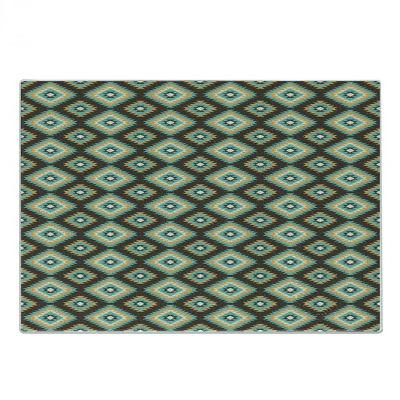 Southwestern Cutting Board, Rhombus Shapes with Zigzag Details Traditional Old Pattern, Decorative Tempered Glass Cutting and Serving Board, Small Size, Multicolor, by Ambesonne