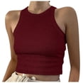 thumbnail image 1 of Camiseta sin mangas lisa para mujer - Blusa corta, cuello redondo - Poliéster, tallas S-XXL, 1 of 5