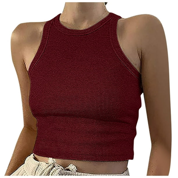 Camiseta sin mangas lisa para mujer - Blusa corta, cuello redondo - Poliéster, tallas S-XXL