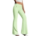 thumbnail image 4 of Siminsem Womens High Waist Flare Leggings With Pockets Butt Lifting Tummy Control Yoga Pants Petite Beach Clothes Casual Summer Travel Workout Wide Leg Lounge Pants, Light Green, XL, 4 of 6