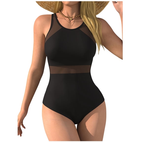 Edvintorg Women's One Piece Swimsuits Bathing Suits Tummy Control Slimming Mesh Swimwear Monokini