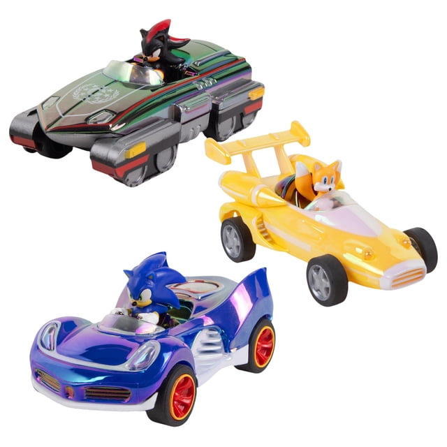 NKOK Sonic y Amigos Pack de 3 Autos Retroceso Electrochapados