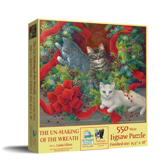 SUNSOUT INC - The Unmaking of the Wreath - 550 pc Jigsaw Puzzle by Artist: Linda Elliott - Finished Size 15.5" x 18" Christmas - MPN# 31618