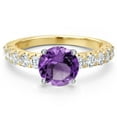 thumbnail image 3 of Gem Stone King 14K Two Tone Gold Purple Amethyst and Lab Grown Diamond Engagement Ring for Women | 2.35 Cttw | Round 8MM | Gemstone February Birthstone | Size 9, 3 of 6