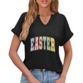 thumbnail image 4 of Corto para las Mujeres Casual Verano 2025 Pascua Impresión V-Cuello Camiseta, Ligero 95% Poliéster 5% Spandex Top para Toda la Temporada Hogar Y Diario, 4 of 7