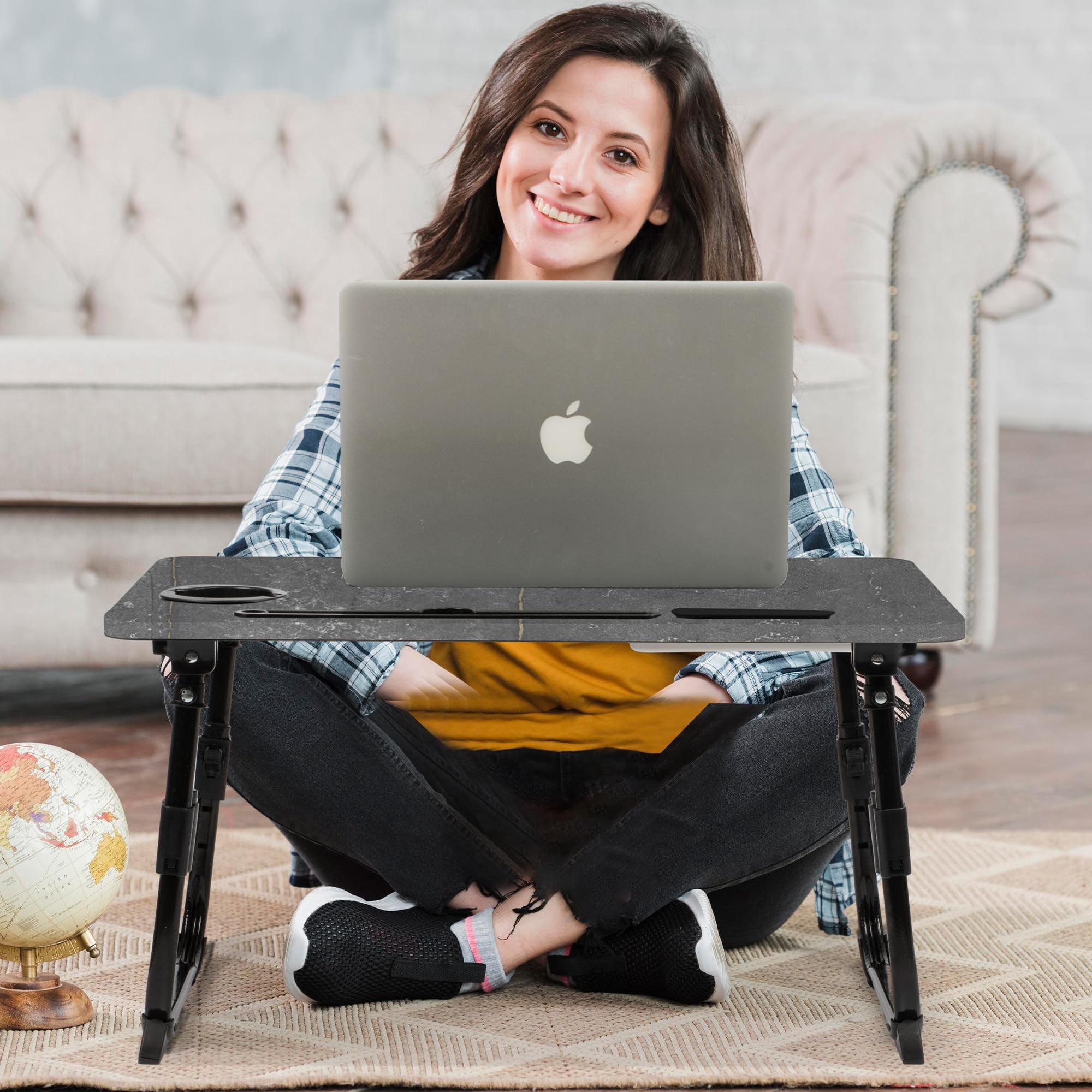 Laptop Desk For Bed Height Adjustable  Lap Table With Usb/storage Drawer/cup Holder/tablet Stand/book Shelf Foldable Breakfast Tray Portable Reading Writing Sofa & Floor Deep Stone Texture