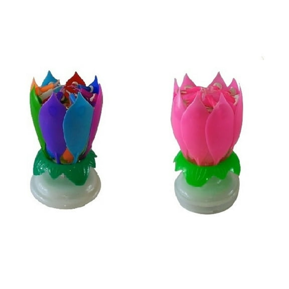 Exciting Candle Lotus Flower Birthday Candle, 2 Pack, 1 Rainbow and 1 Pink