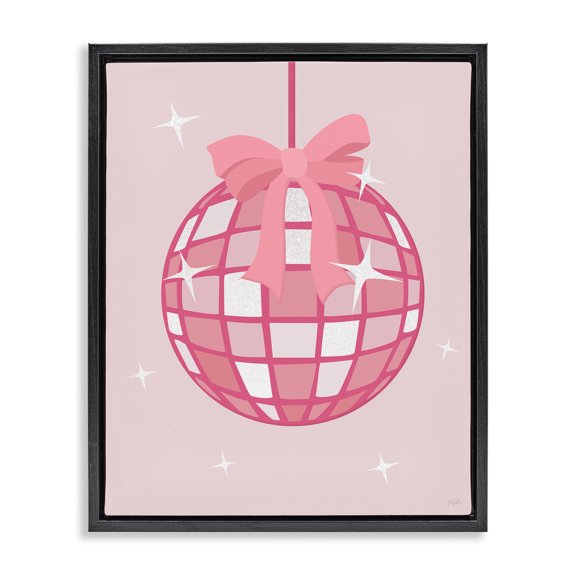 Stupell Industries Art Deco Pink Disco Ball with Ribbon Black Floating Frame Canvas Art, 17 x 21, by Natalie Carpentieri