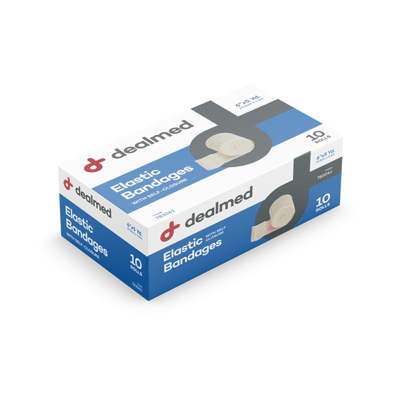 Dealmed Elastic Bandage Wrap 6" with Self Closure, Stretched Compression (10 Rolls/Box)