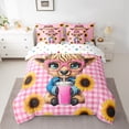 thumbnail image 2 of Manfei Cartoon Highland Cow Twin Bedding Sets 7-Piece for Preppy Child,Geometric Plaid Grid Bedding Comforter Set Microfiber,Farmhouse Sunflower Animal Breathable Sheet Sets,Lightweight Room Decor, 2 of 8