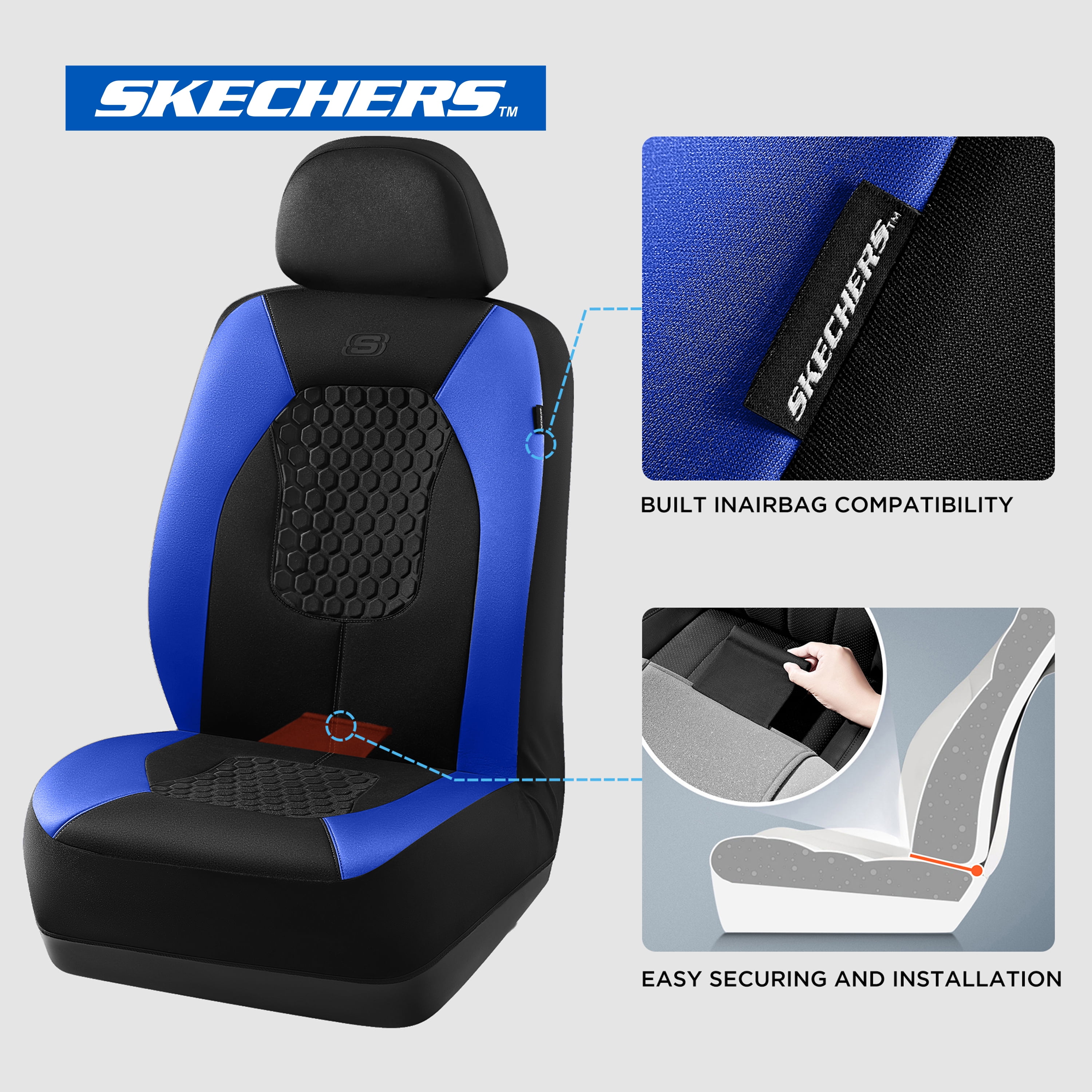 Skechers Gel Infused Car Seat Covers-Universal Fit, Blue 24MP12