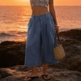 thumbnail image 4 of Women's Beach Capri Pants Cotton Linen Loose Fit Wide Leg Pants High Waisted Pleated Summer Vacation Trousers, S-3XL, 4 of 9