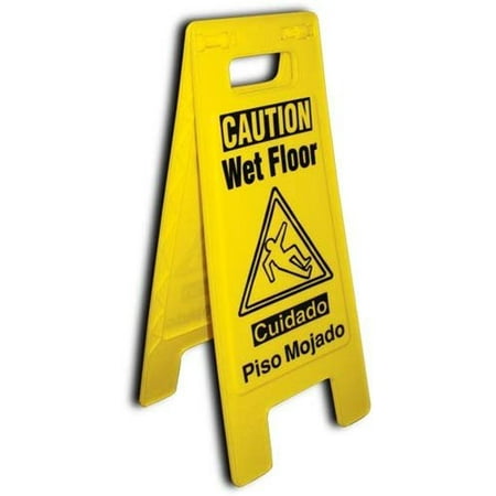 - 3-Pack Wet Floor Caution Sign 2-Sided Folded Out Locking Style Commercial Safety Bilingual Cuadado Piso Mojado Sign - Yellow