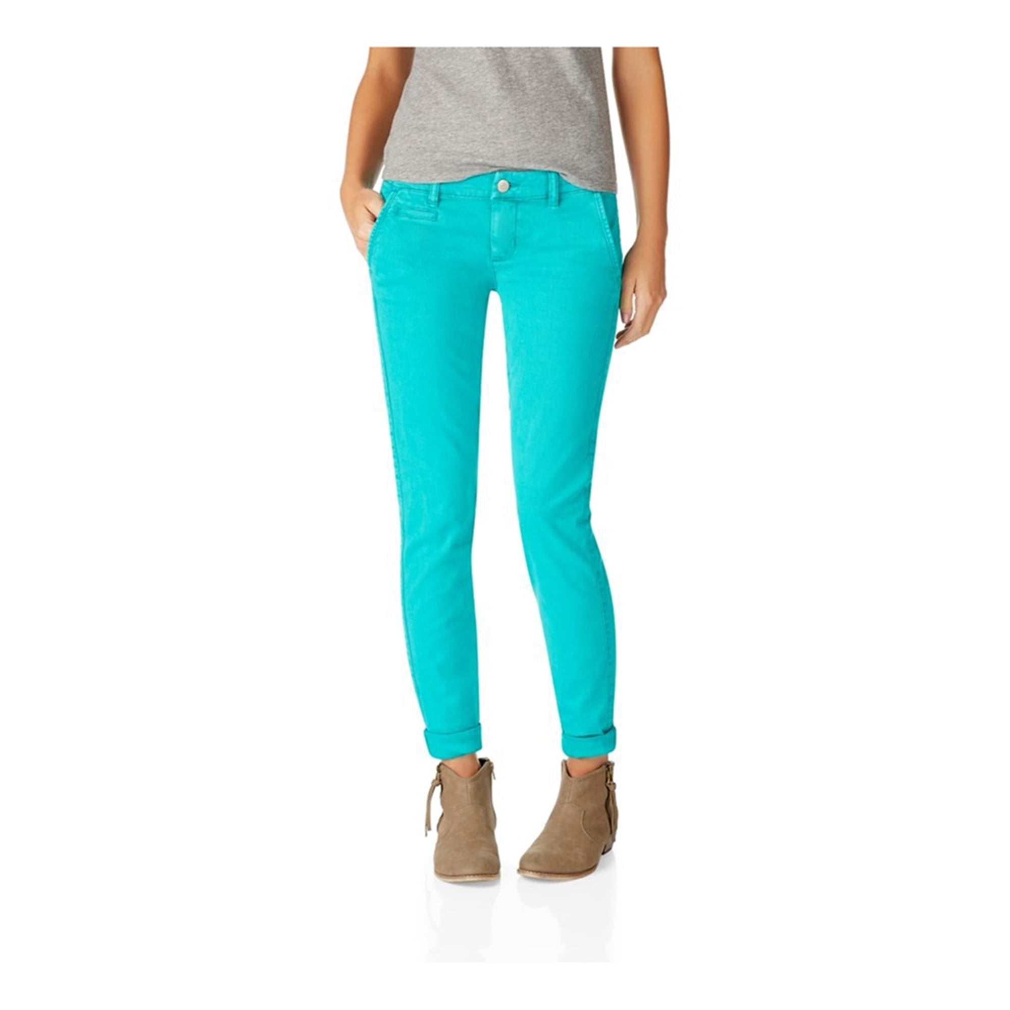Aeropostale Womens Skinny Twill Casual Trouser Pants, Green, 000