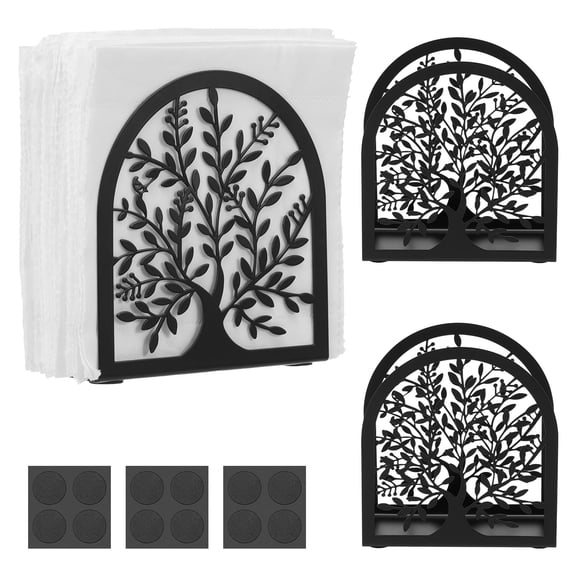 FUYGRCJ 3PCS Metal Napkin Holder for Tables, Vintage Freestanding Tissue Dispenser, Black Cast Iron Vertical Tabletop Paper Napkin Holder, Tree of Life Napkin Holders for Kitchen Restaurant Party
