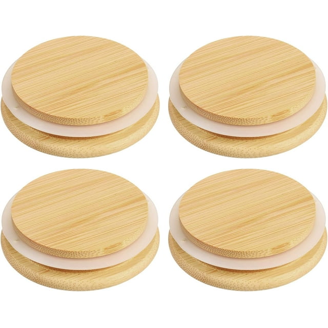 uxcell 4Pcs 2.87 Inch Bamboo Lids with Silicone Sealing Rings, Wooden Mason Jar Lids Bamboo Lids for Mason Jars Wide Mouth Canning Jar Lids Ball Jars Lids with Silicone Sea for Storage