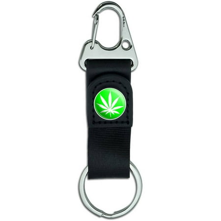 - Marijuana Leaf, Green Belt Clip On Carabiner Leather Keychain Fabric Key Ring