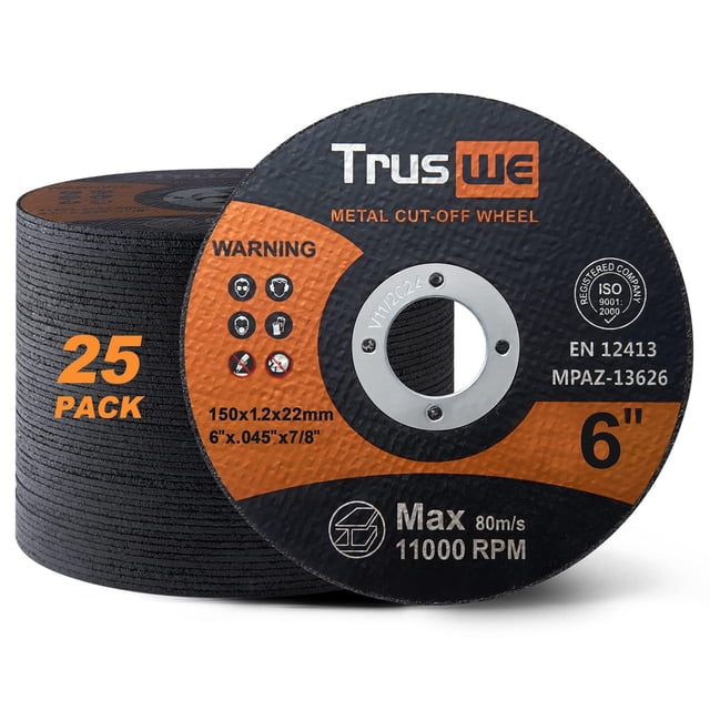 Cut Off Wheels Truswe de 6 pulgadas, metal y acero inoxidable, 25 unidades
