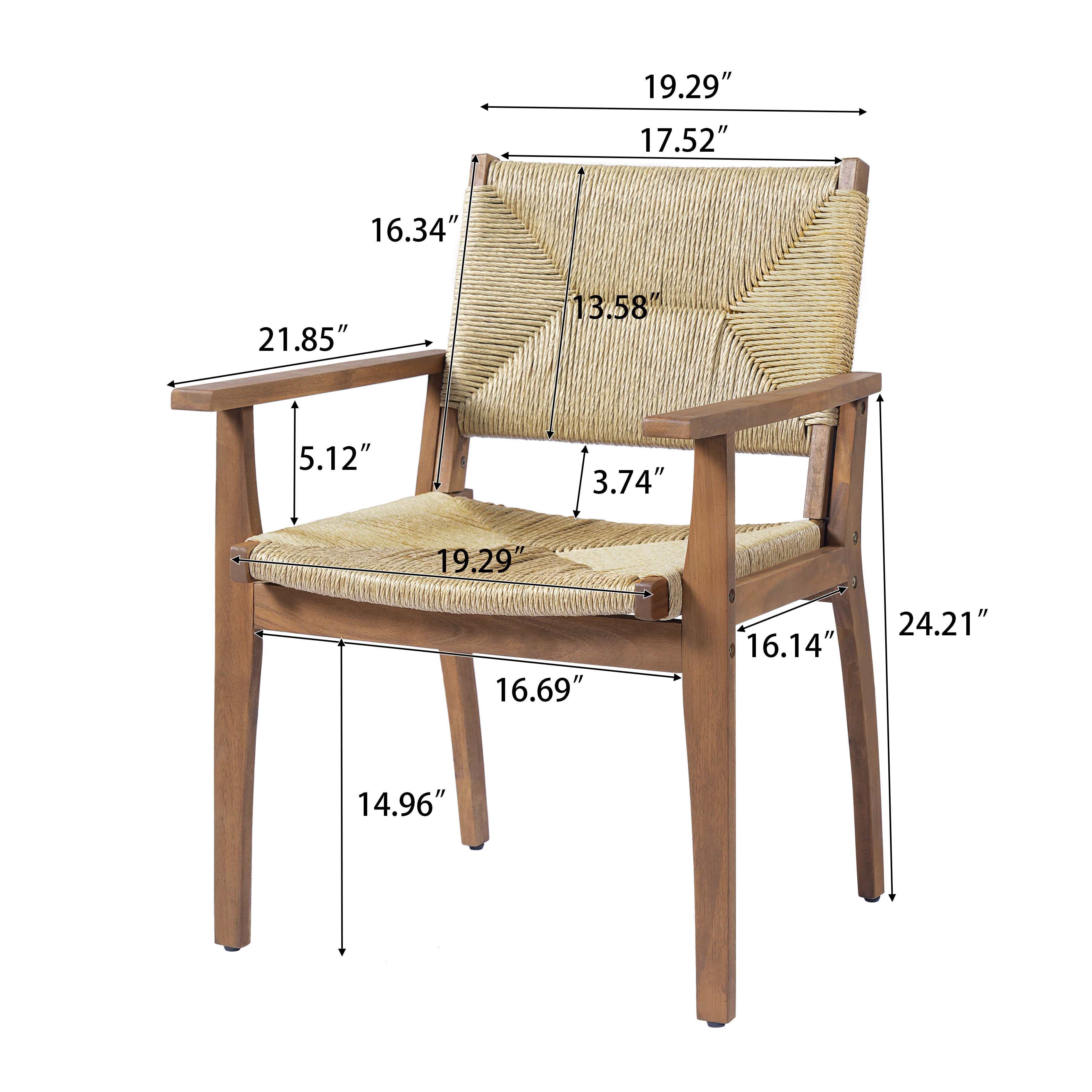 Dining Chair, Outdoor Acacia Wood Frame Handwoven Wicker Seat Chair for Patio Garden, Teak