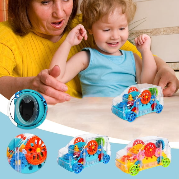 Nsxcdh Pretend Play Toys for Children Kids Children Flashing Toy Transparent Light Up Colorful LED Music Mechanical Gear Vehicle Luminous Model Gift Online Exclusive