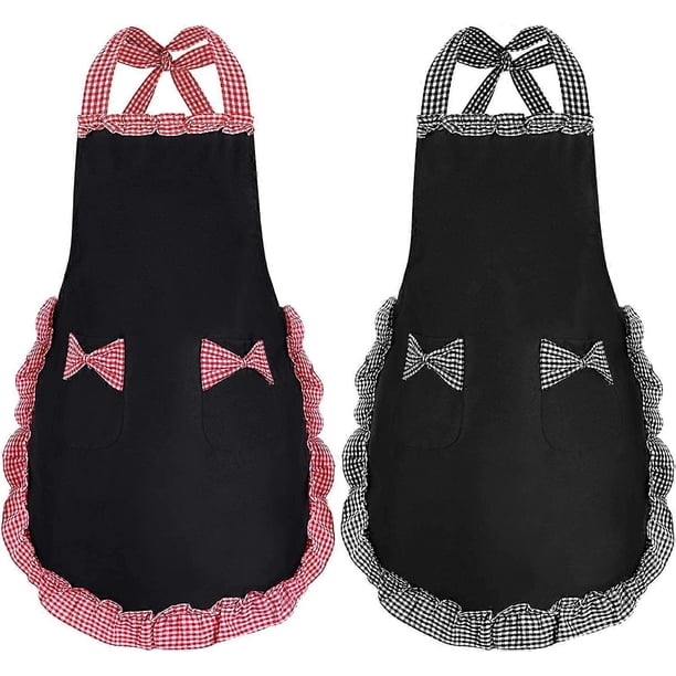 2 PCS Woman Apron, Black Aprons for Women with 2 Pockets, Waterproof Kitchen Aprons, Chef Apron for Cooking, Gardening, Premium Aprons as Gifts for Mo
