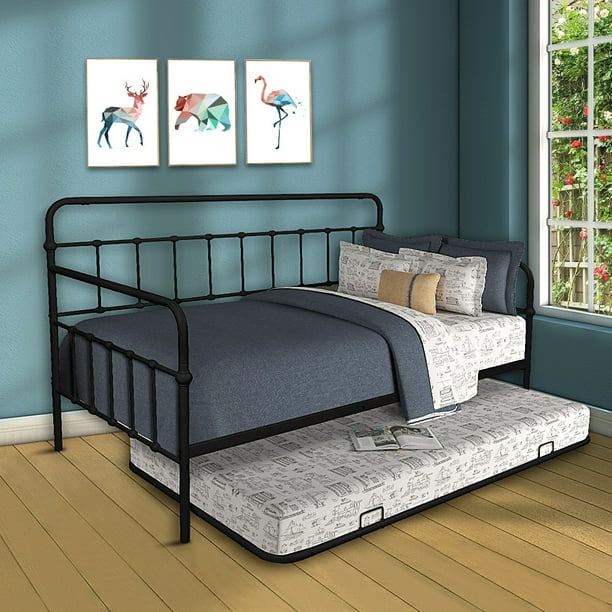 Premium Daybed Metal Bed Frame Twin, Full Size Roll Out Trundle Bed Frame