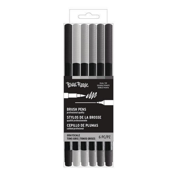Brea Reese Stylo à bille double pointe - 6pc - Niveaux de gris