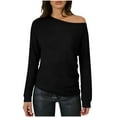 thumbnail image 5 of Women's Slanted Shoulder Pleated Long Sleeve Shirt Tops Blouses Tees Solid Color Loose Fit Casual Daily Wear Business Office Vacation Fashion Essential for Women | Sopatenor,Black XL, 5 of 7