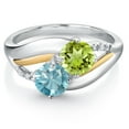 thumbnail image 2 of Gem Stone King 925 Sterling Silver and 10K Yellow Gold Blue Zircon Green Peridot and Lab Grown Diamond 2 Stone Engagement Ring for Women (1.44 Cttw, Round 5MM, December Birthstone, Size 9), 2 of 4