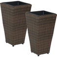 thumbnail image 1 of Sunnydaze Modern Decorative Standing Square Polyrattan Planter Containers - 20" Tall - Brown - 2-Pack, 1 of 10