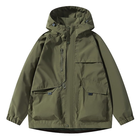 Windbreaker Jackets for Men Oversized Cargo Multi Pocket Hooded Outdoor Windbreaker Light Water Resistant Street Camping Jacket Olive Green S